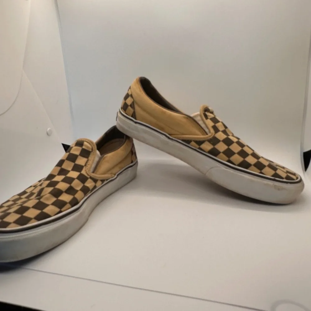 Vans Checkerboard Slip On Casual Shoes Tan Brown Mens Size‎ 8 Skateboard Beach